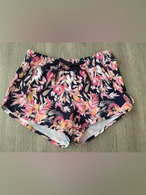 Columbia Bogata Bay Stretch Shorts Womens Blue Pink Floral Hawaiian Print Small